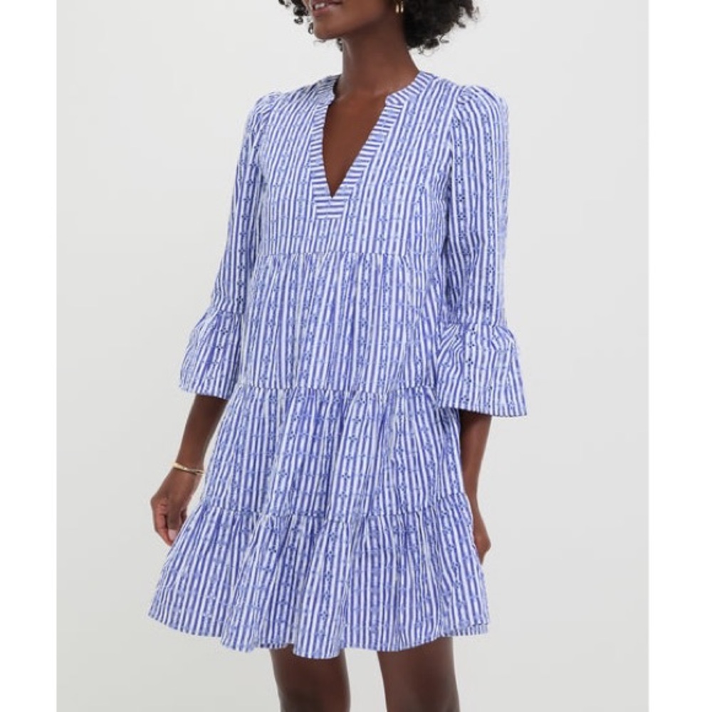 POMANDER PLACE
Blue Stripe Floral Embroidered Lanie Dress - Picture 1 of 10